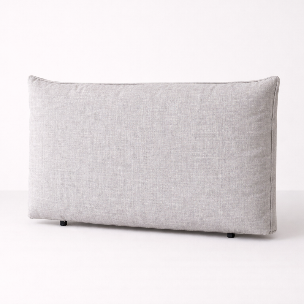 Gray fabric headboard on a white background
