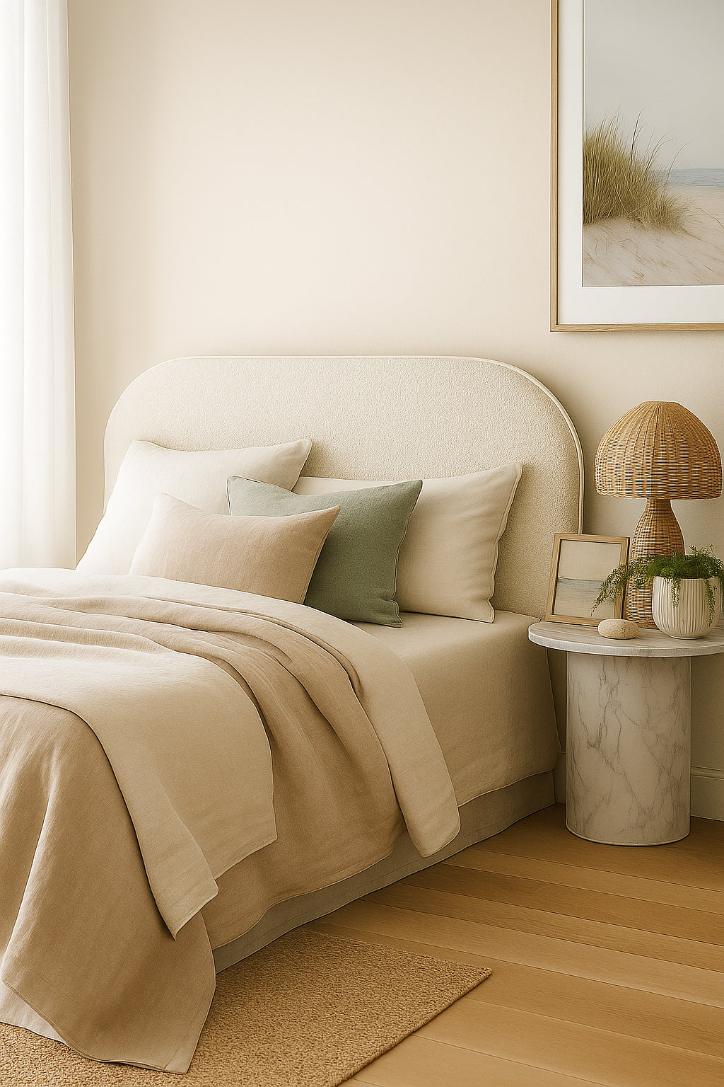Ovis Piped Boucle Upholstered Bedhead