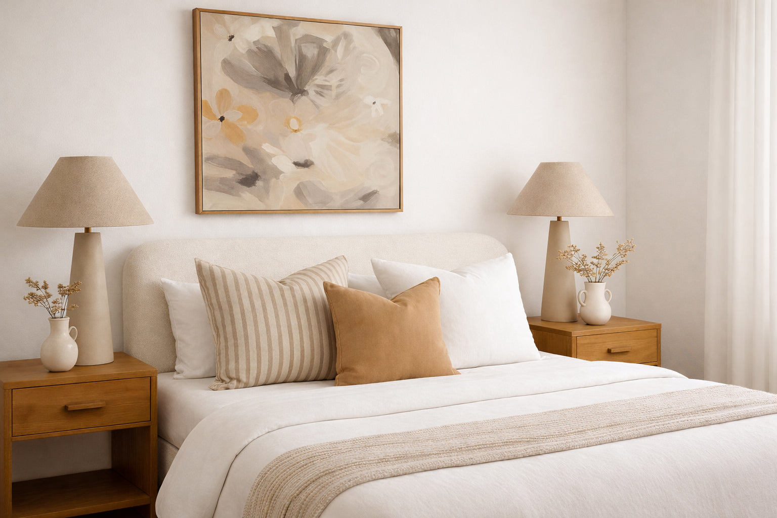 Boucle Curved Low Rise Upholstered Bedhead