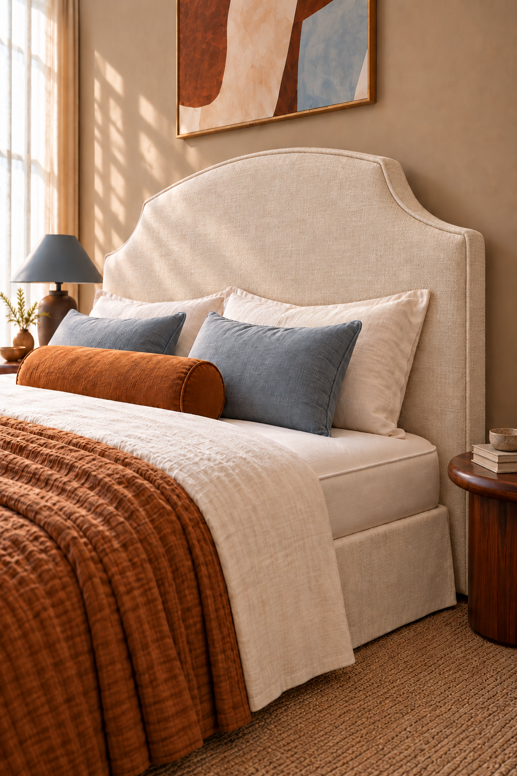 Hobart Piped Linen Upholstered Bedhead