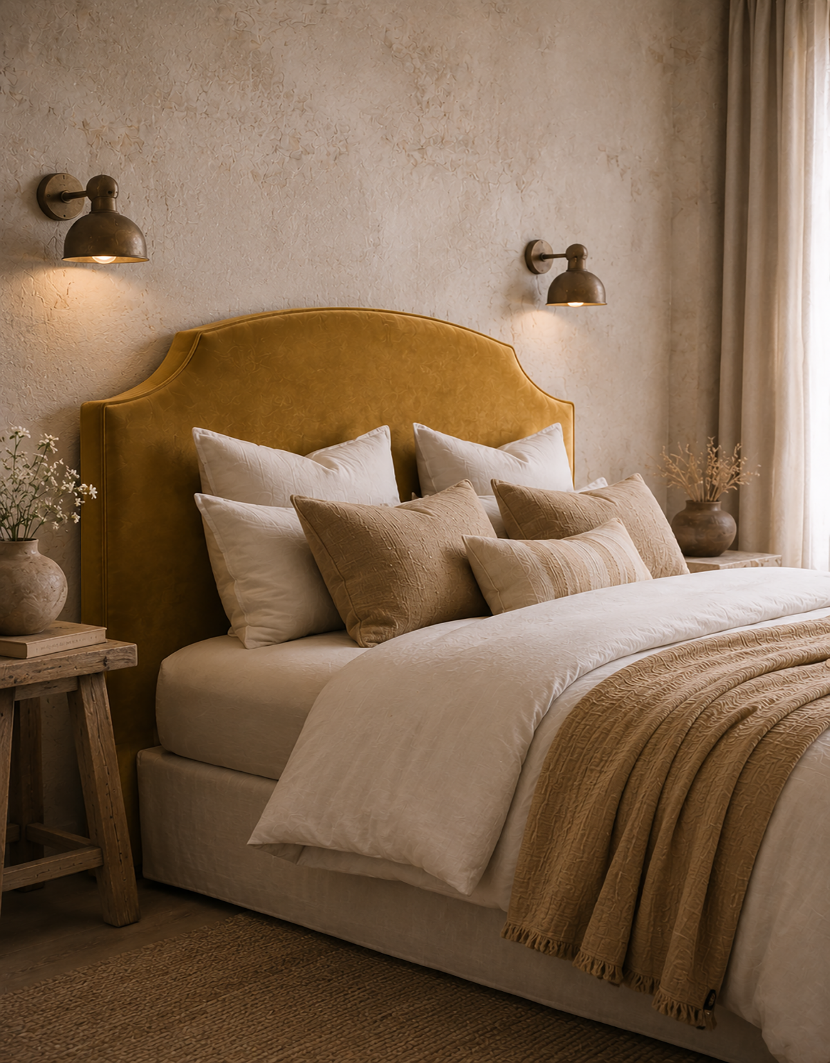 Hobart Piped Velvet Upholstered Bedhead