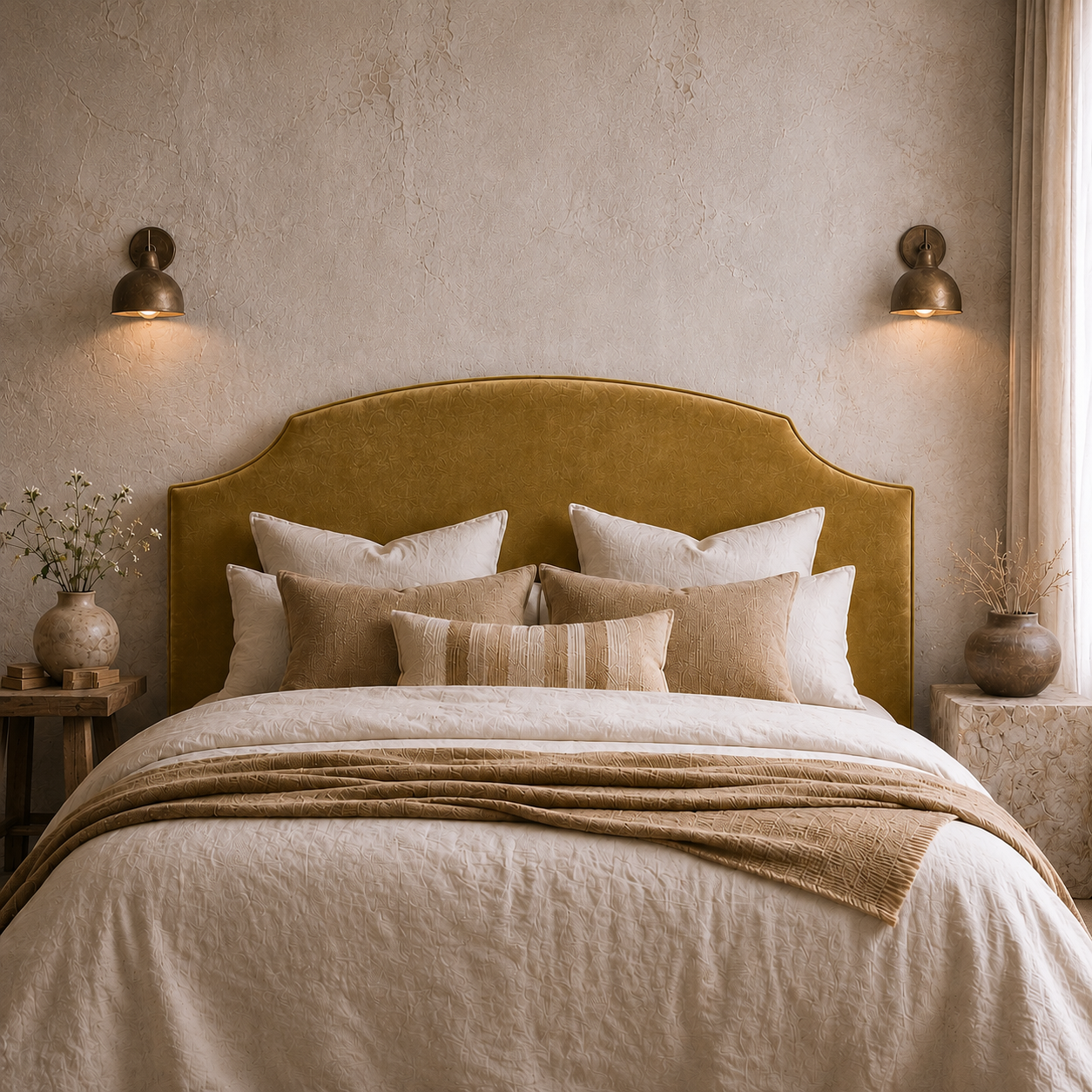 Hobart Piped Velvet Upholstered Bedhead