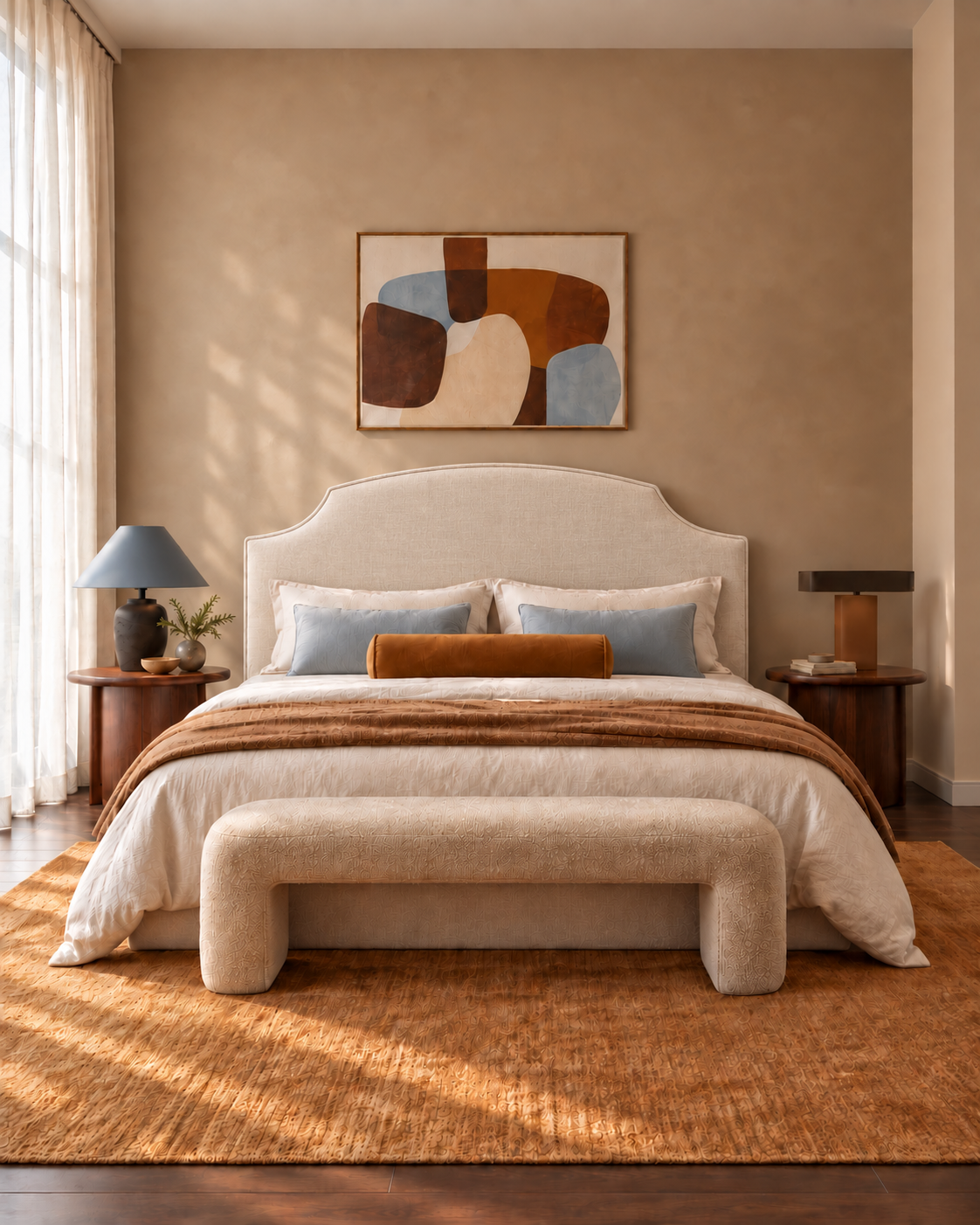 Hobart Piped Linen Upholstered Bedhead