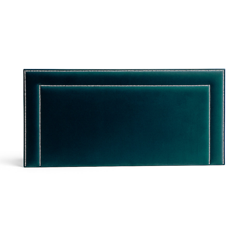 Velvet Chrome Studded Upholstered Bedhead Mystere Kingfisher