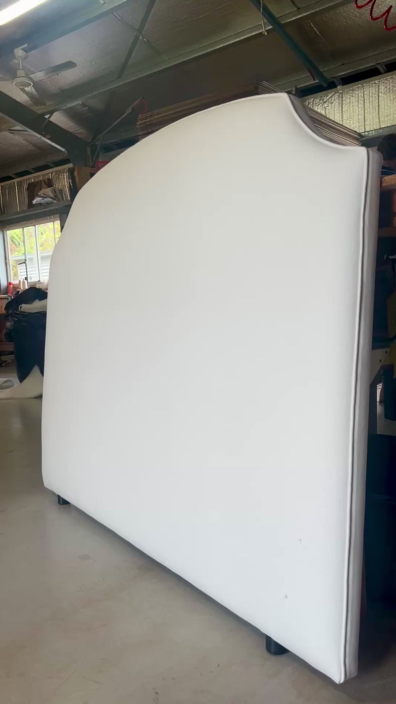 Hobart Piped Linen Upholstered Bedhead being made in our workshop