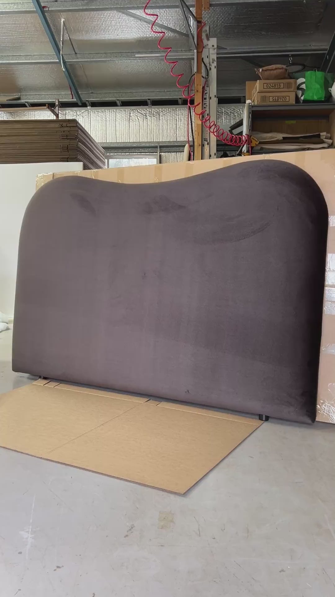 Load video: Amara Velvet Upholstered Bedhead in our workshop