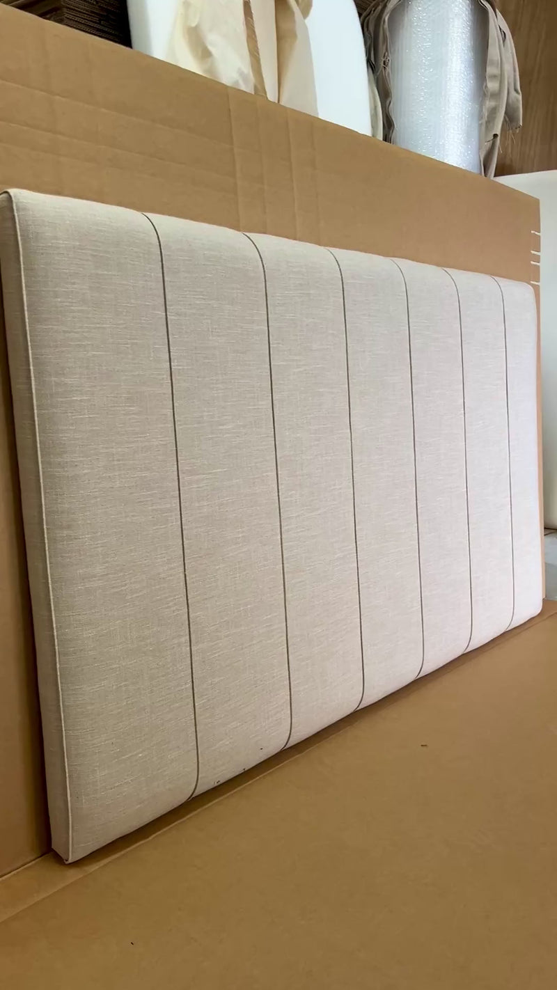 Cayman Linen Upholstered Bedhead in our workshop
