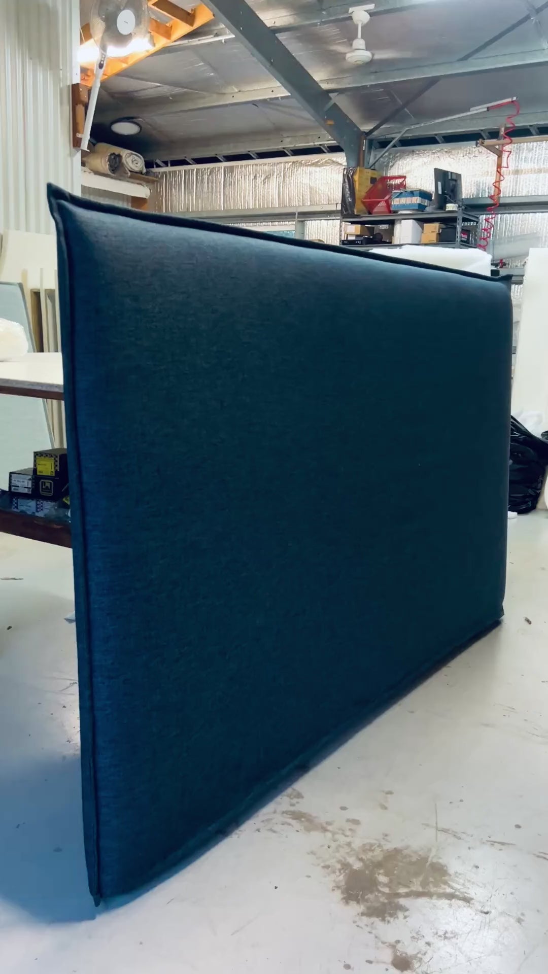 Load video: Washable Linen French Seam Slipcover Bedhead in our workshop