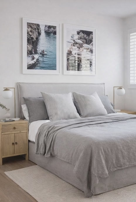 Load video: Washable Linen French Seam Slipcover Bedhead