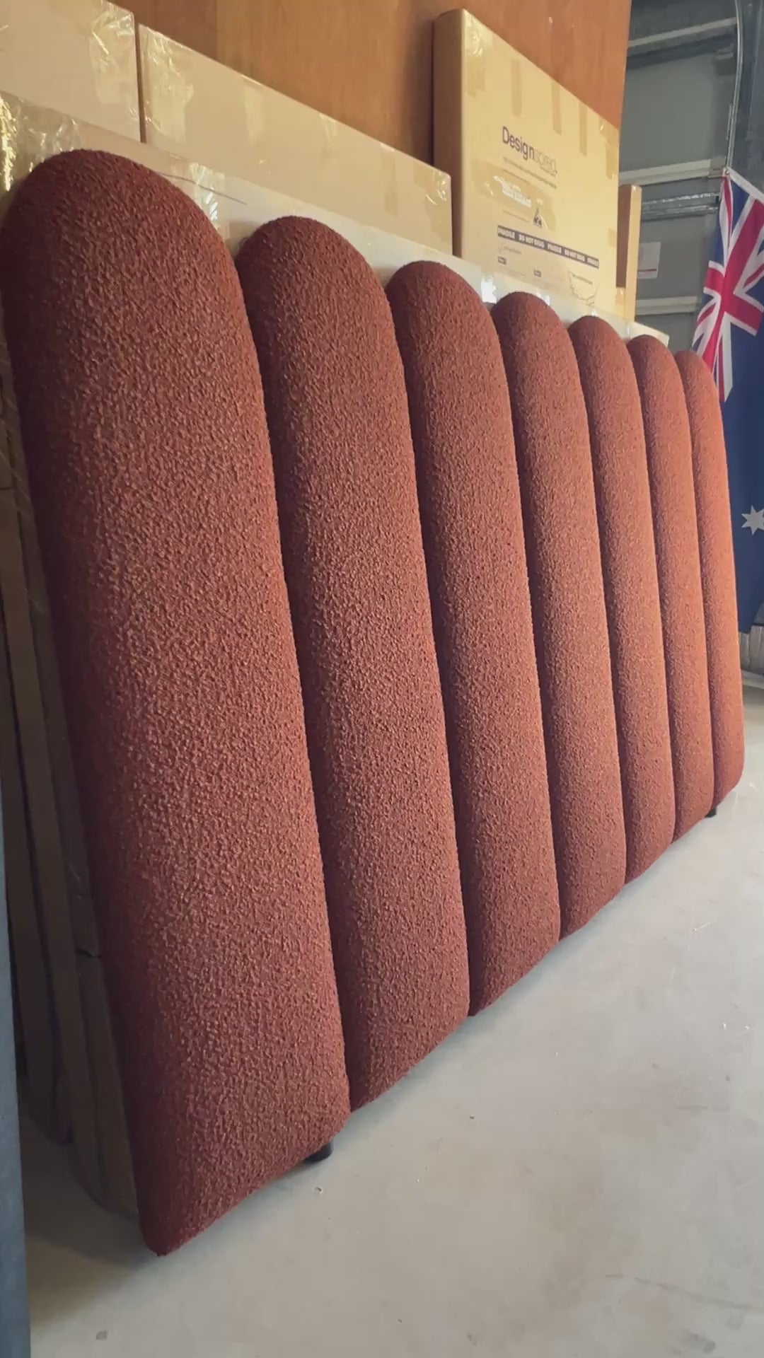 Load video: Oscar Boucle Upholstered Bedhead in our workshop