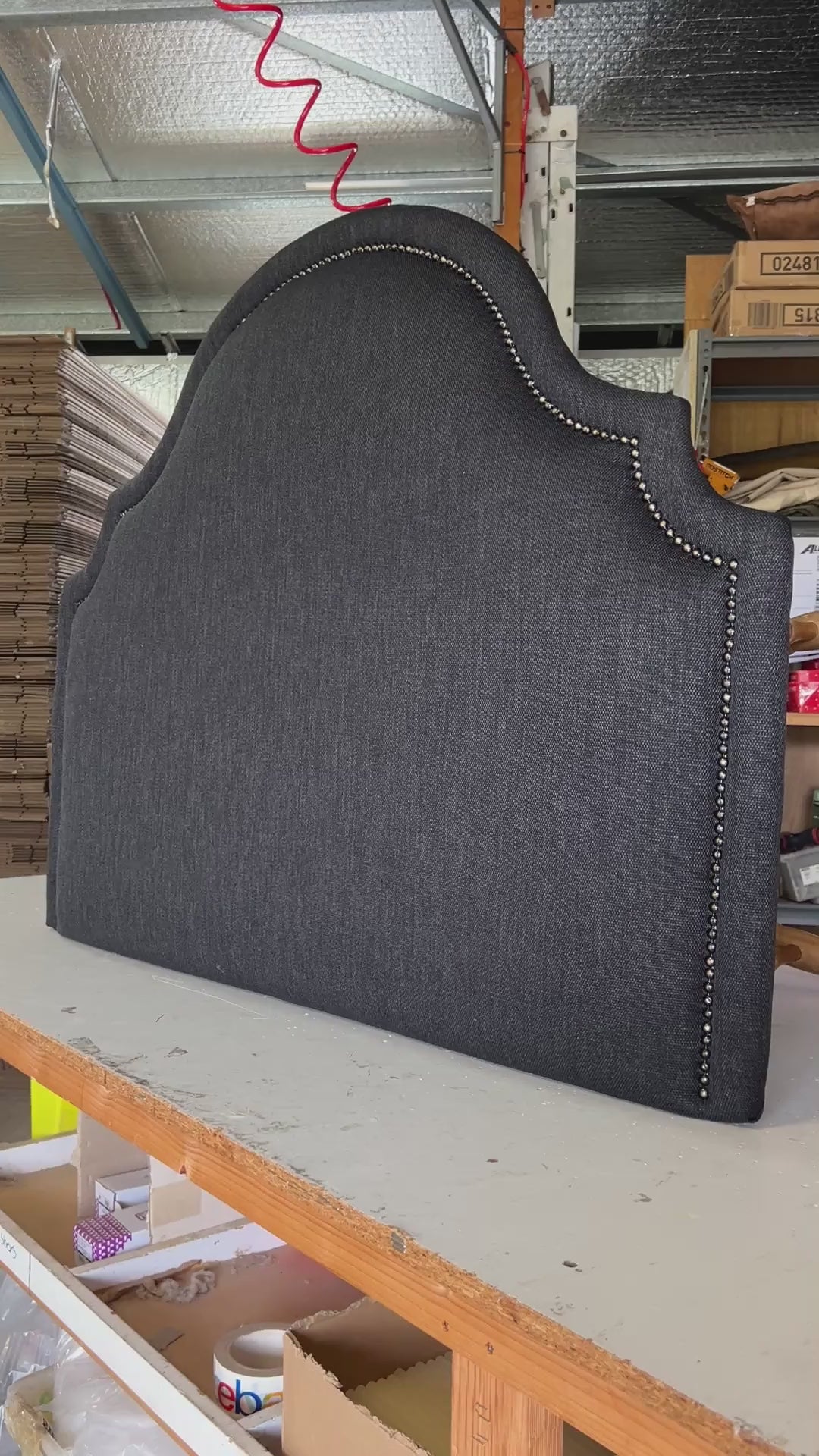 Load video: Ashford Linen Upholstered Bedhead in our workshop