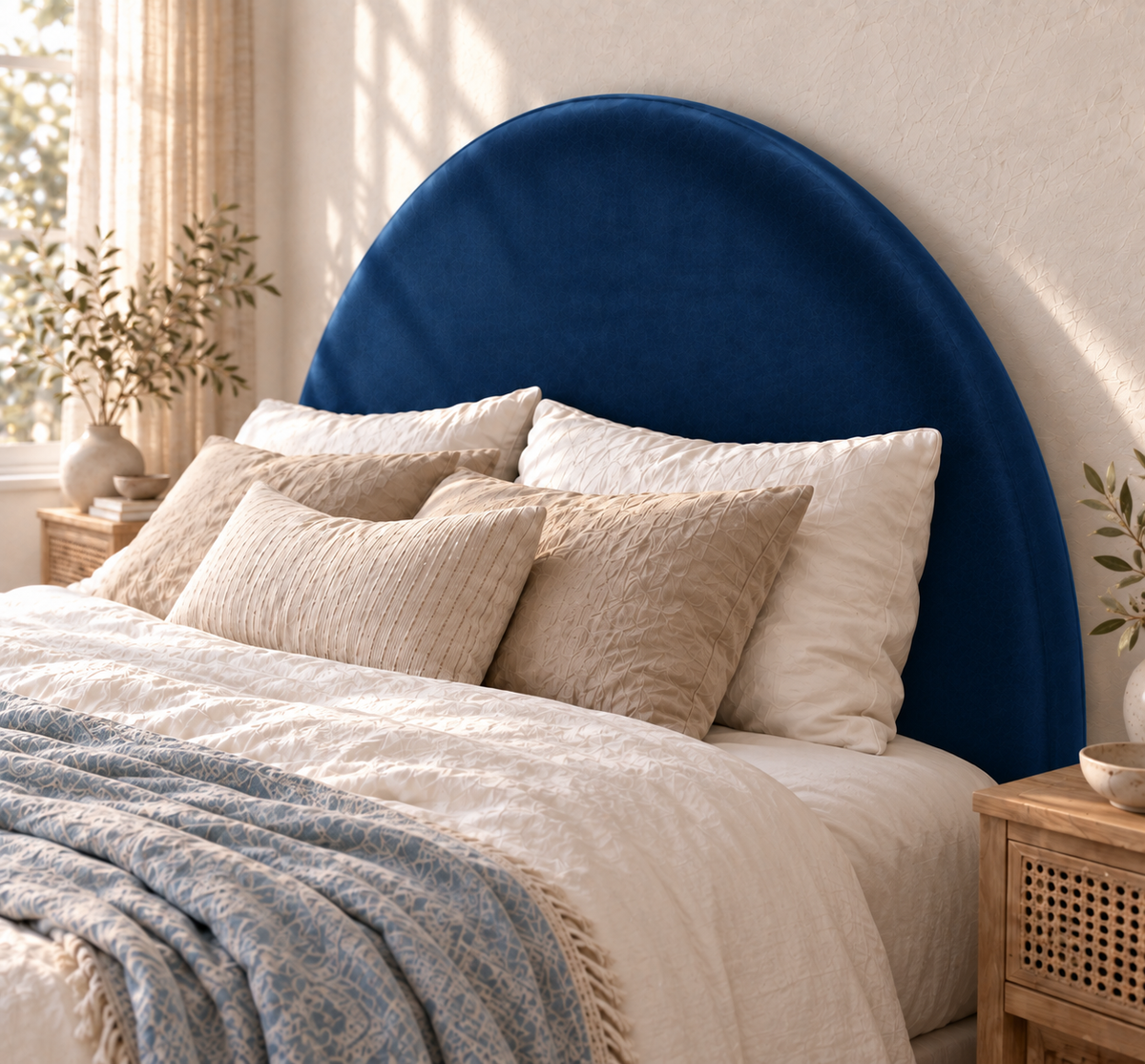 Velvet Round Upholstered Bedhead