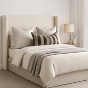 Bay Winged Linen Upholstered Bedhead with elegant wingback design