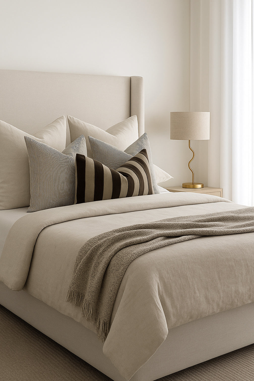 Australian-made Bay Winged Upholstered Bedhead in linen fabric