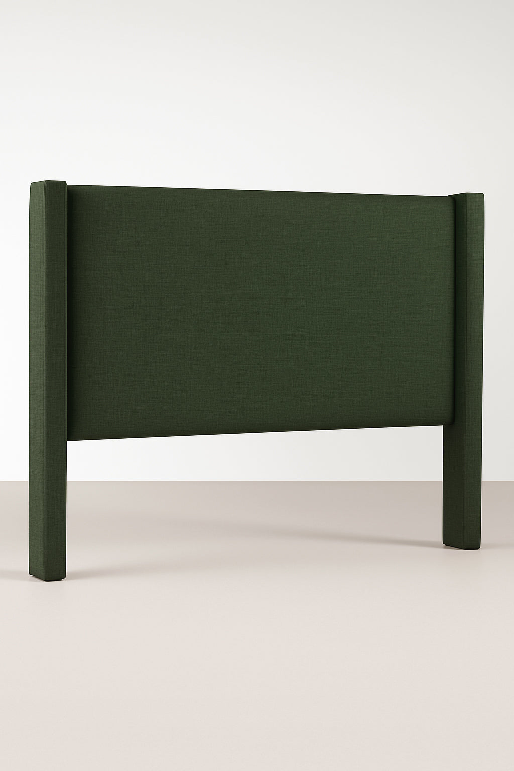 Bay Winged Bedhead with padded linen upholstery and tall wings