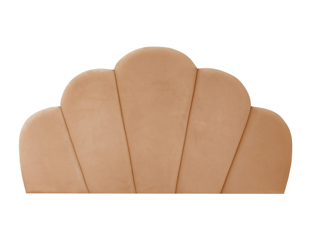Velvet caramel Shell Upholstered Bedhead, velvet bedheads Australia
