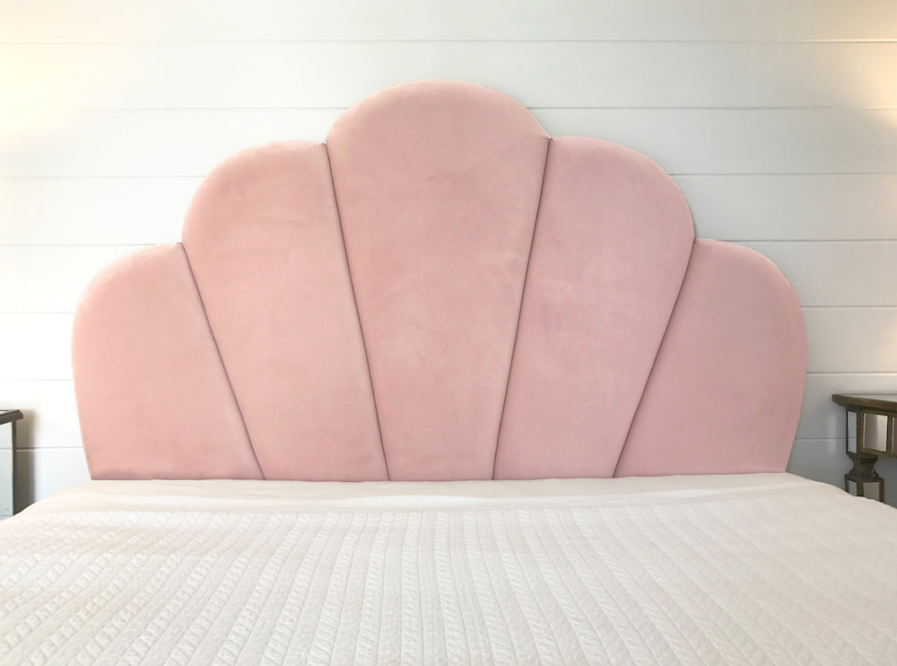 Velvet dusk Shell Upholstered Bedhead, velvet bedheads Australia