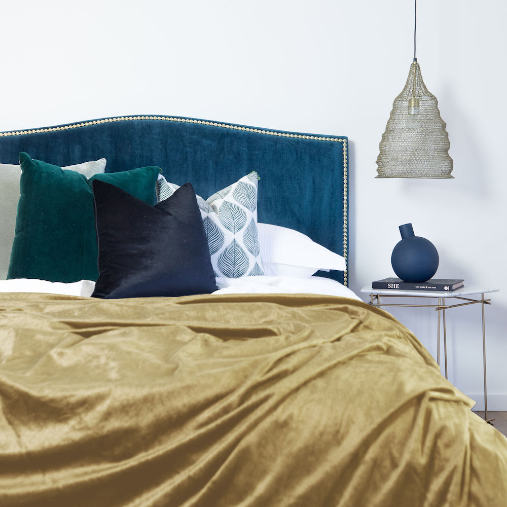 Gold Stud Velvet Upholstered Bedhead