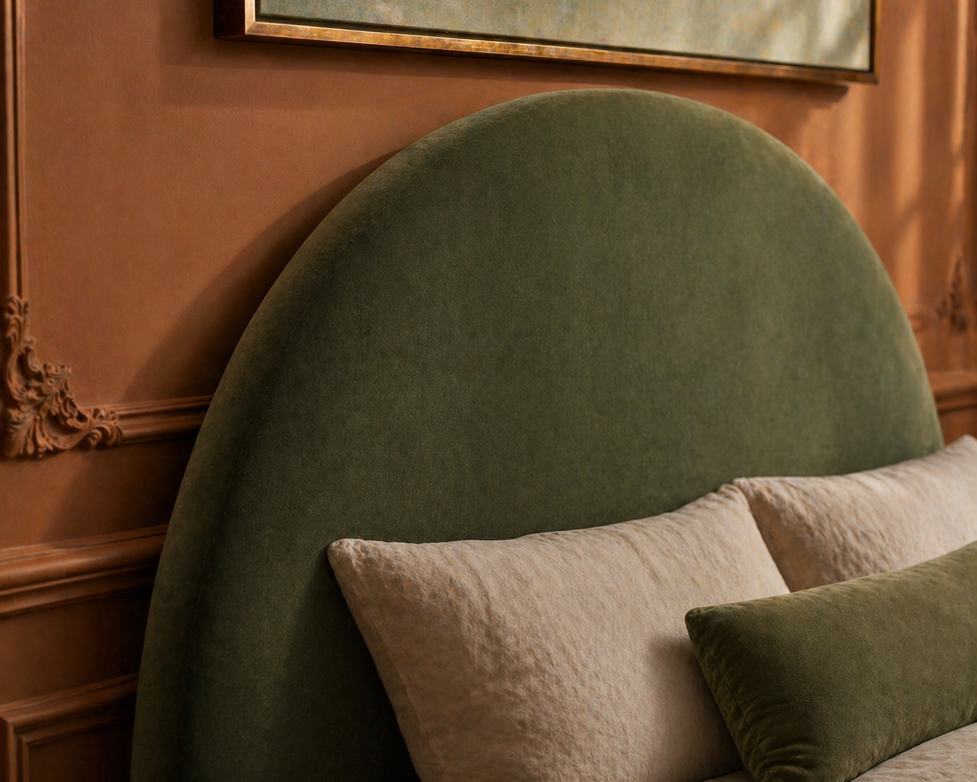 Velvet Round Upholstered Bedhead