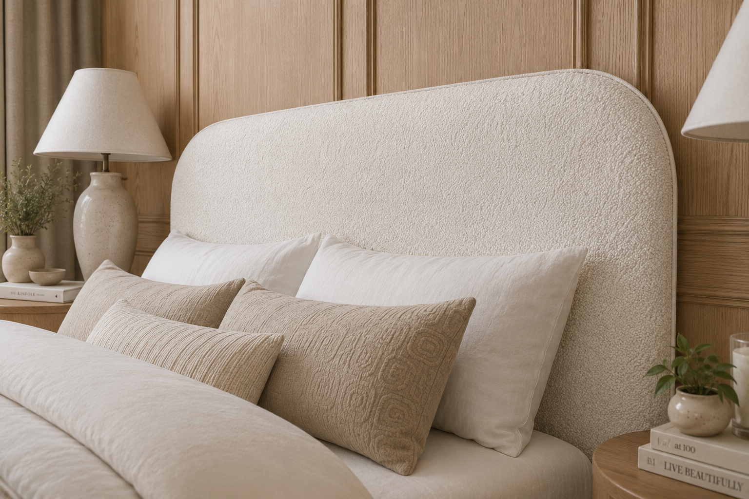 Ovis Piped Boucle Upholstered Bedhead