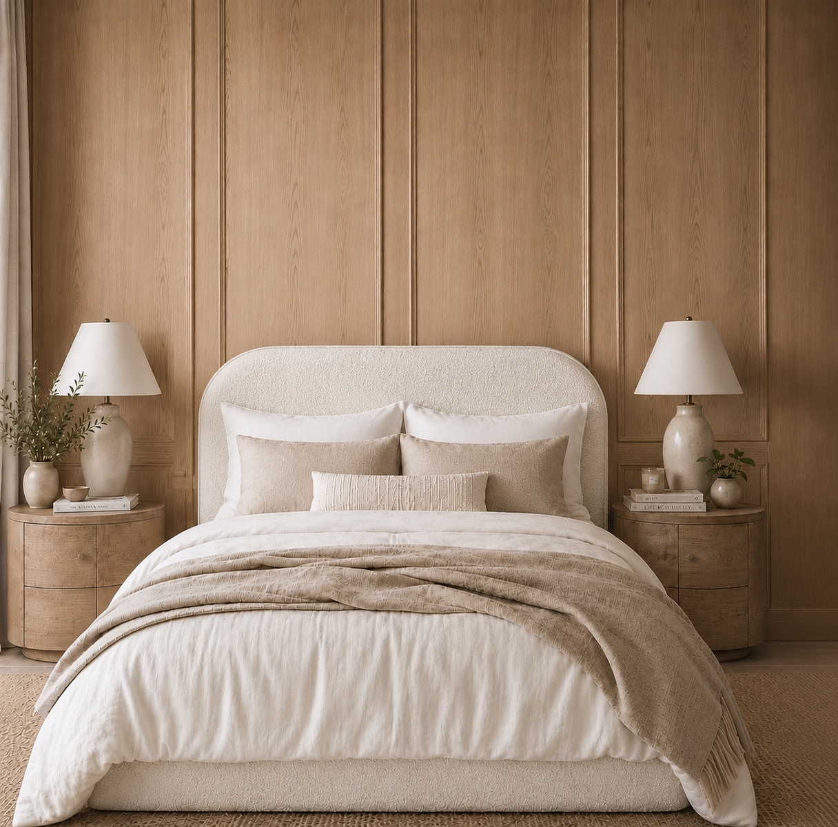 Ovis Piped Boucle Upholstered Bedhead